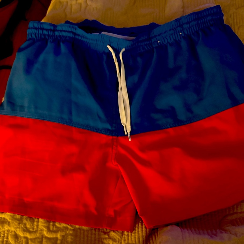 Chubbies Shorts Mens Medium Blue Red Color Block Drawstring Lined W/Pockets